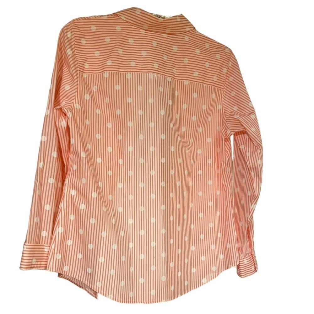 Chico’s Pink Stripe and White Polka Dot Blouse - Picture 4 of 7
